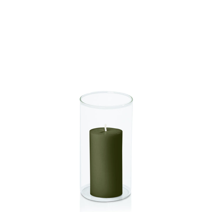 Olive 5cm x 10cm Pillar in 8cm x 15cm Glass Pack of 1