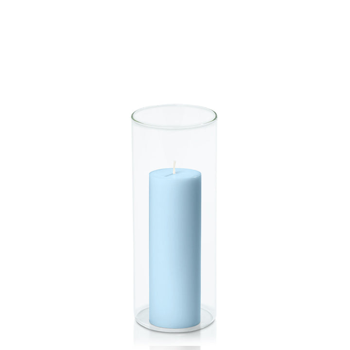 Pastel Blue 5cm x 10cm Pillar in 8cm x 15cm Glass Pack of 1