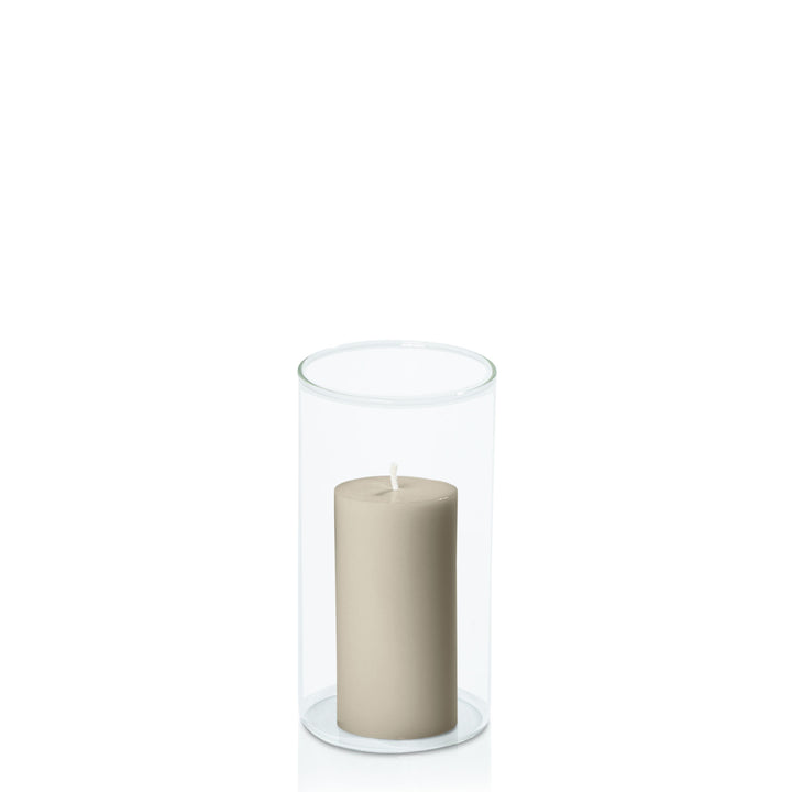 Pale Eucalypt 5cm x 10cm Pillar in 8cm x 15cm Glass Pack of 1