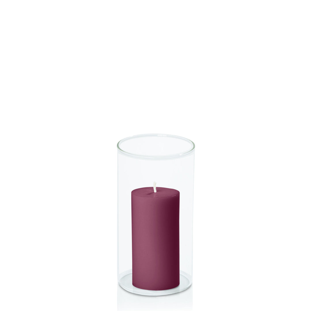 Plum 5cm x 10cm Pillar in 8cm x 15cm Glass Pack of 1