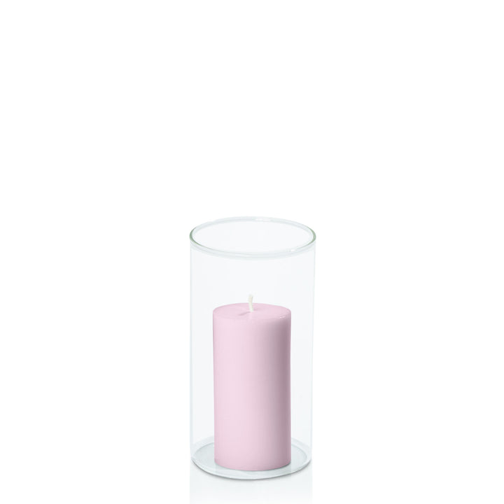 Pastel Pink 5cm x 10cm Pillar in 8cm x 15cm Glass Pack of 1