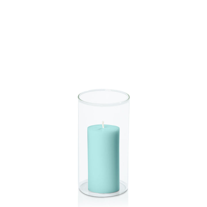 Pastel Teal 5cm x 10cm Pillar in 8cm x 15cm Glass Pack of 1