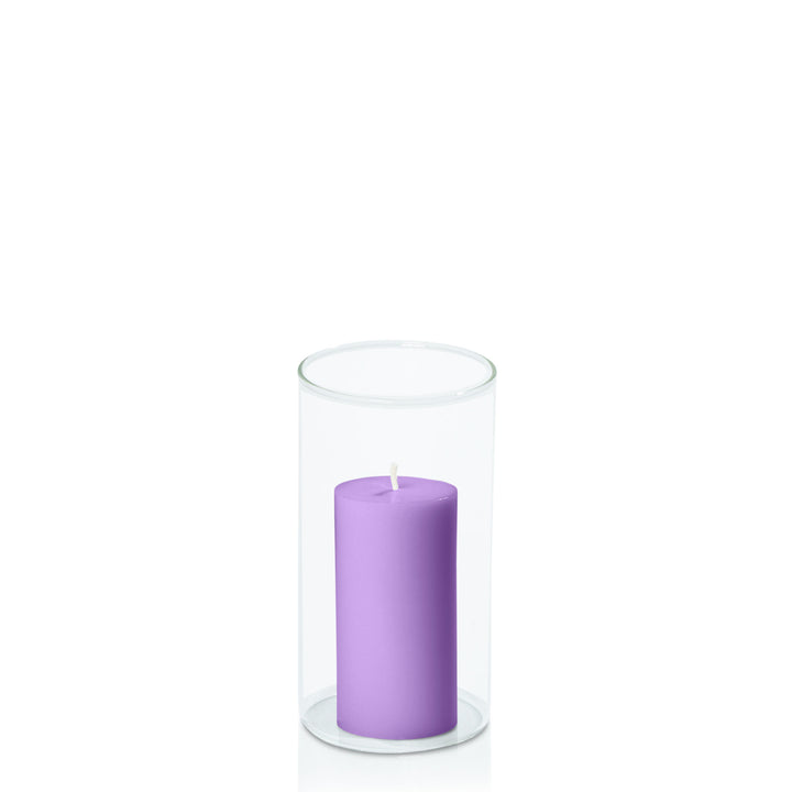 Purple 5cm x 10cm Pillar in 8cm x 15cm Glass Pack of 1