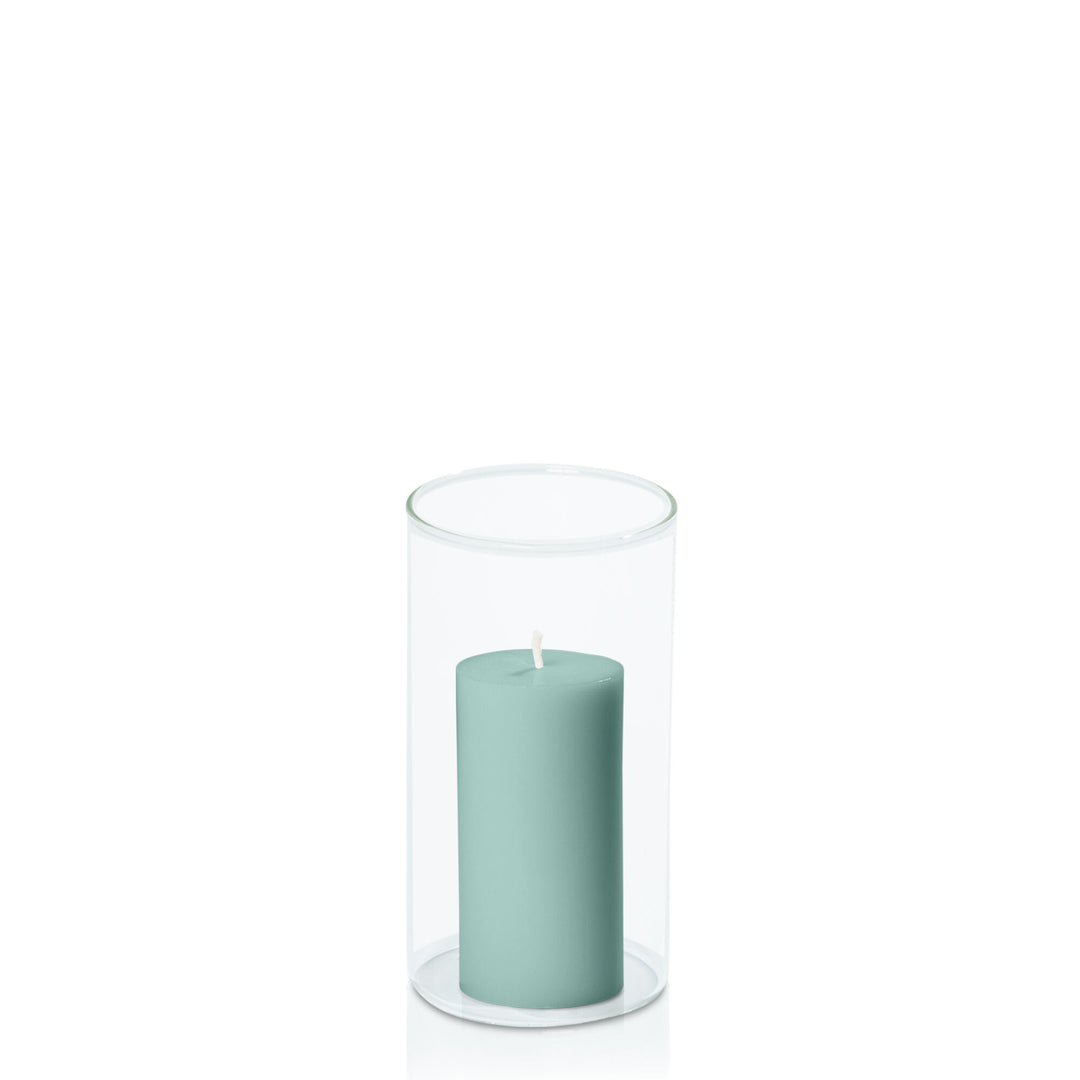 Sage Green 5cm x 10cm Pillar in 8cm x 15cm Glass Pack of 1