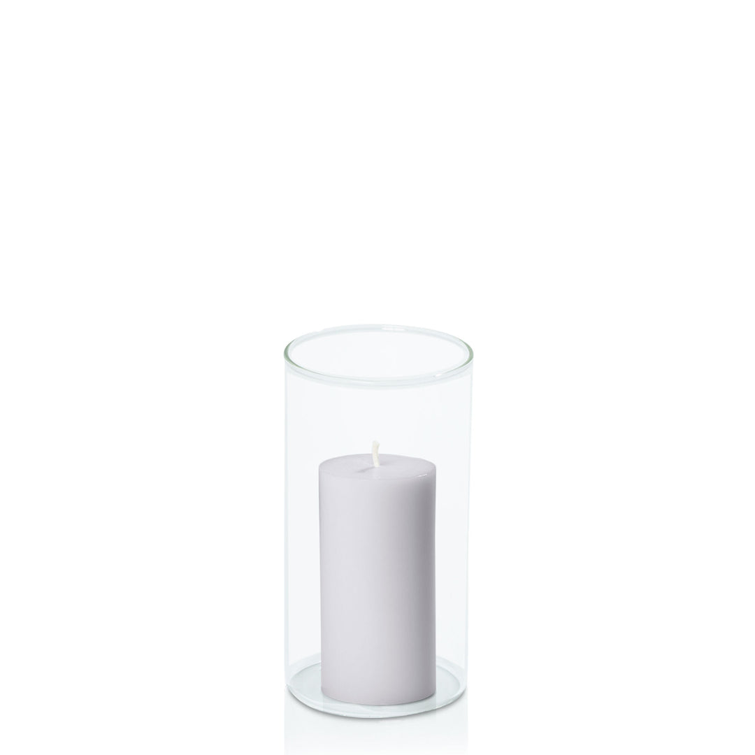 Silver Grey 5cm x 10cm Pillar in 8cm x 15cm Glass Pack of 1