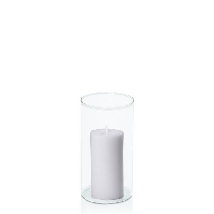 Silver Grey 5cm x 10cm Pillar in 8cm x 15cm Glass Pack of 1