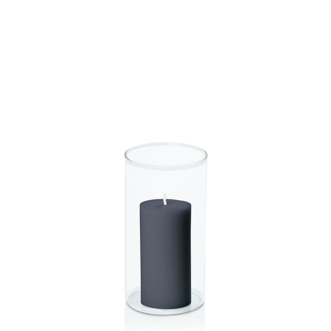 Steel Blue 5cm x 10cm Pillar in 8cm x 15cm Glass Pack of 1