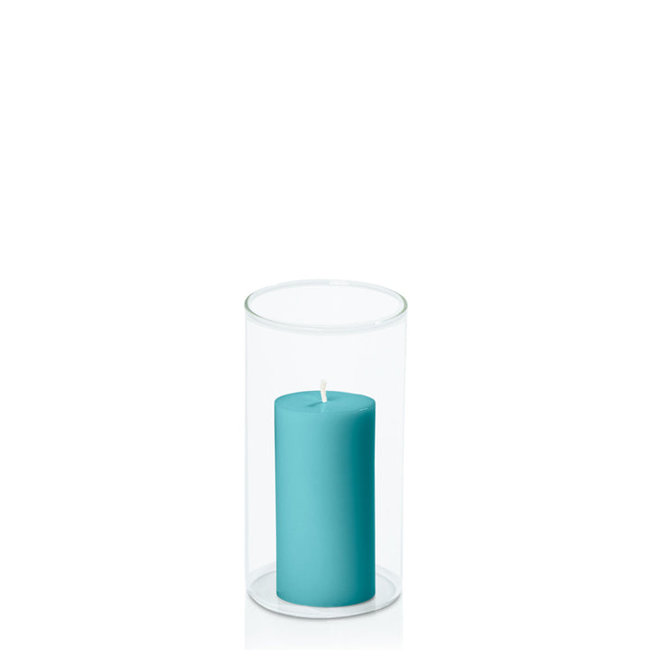 Teal 5cm x 10cm Pillar in 8cm x 15cm Glass Pack of 1