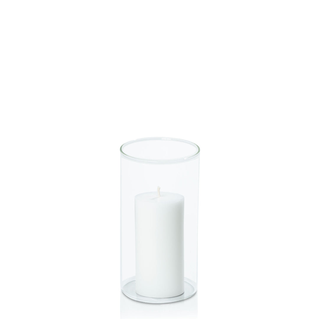 White 5cm x 10cm Pillar in 8cm x 15cm Glass Pack of 1