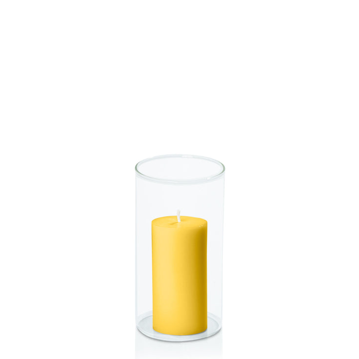 Yellow 5cm x 10cm Pillar in 8cm x 15cm Glass Pack of 1