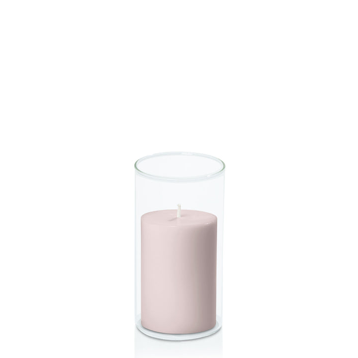 Antique Pink 7cm x 10cm Pillar in 8cm x 15cm Glass Pack of 1