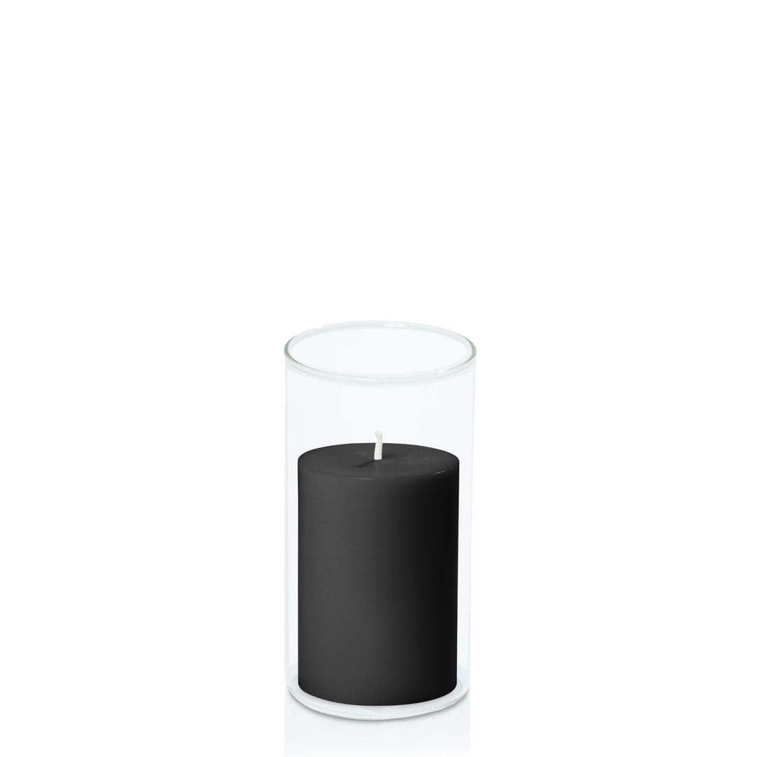 Black 7cm x 10cm Pillar in 8cm x 15cm Glass Pack of 1