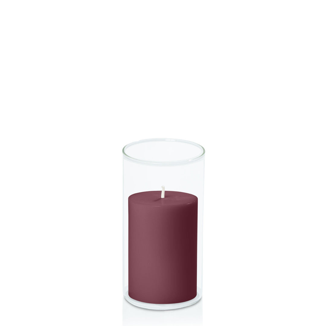 Burgundy 7cm x 10cm Pillar in 8cm x 15cm Glass Pack of 1