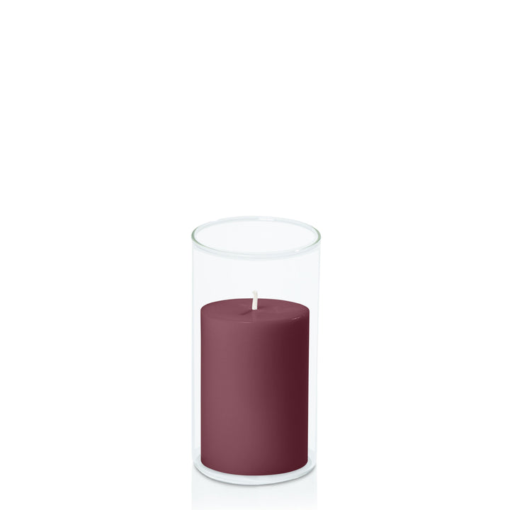 Burgundy 7cm x 10cm Pillar in 8cm x 15cm Glass Pack of 1