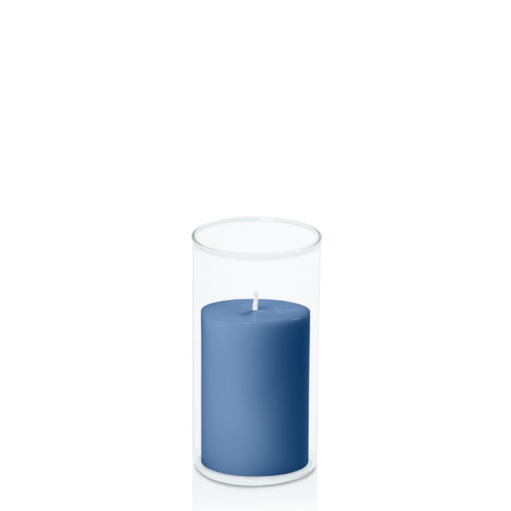 Dusty Blue 7cm x 10cm Pillar in 8cm x 15cm Glass Pack of 1