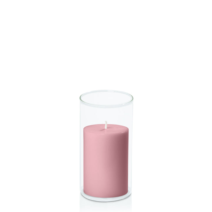 Dusty Pink 7cm x 10cm Pillar in 8cm x 15cm Glass Pack of 1