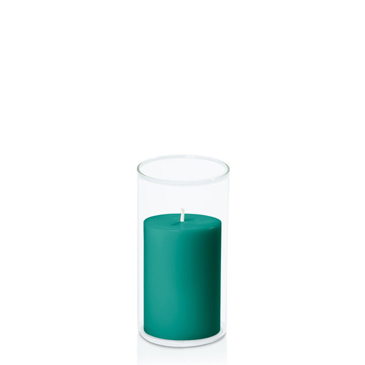 Emerald Green 7cm x 10cm Pillar in 8cm x 15cm Glass Pack of 1