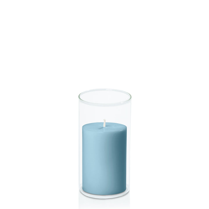 French Blue 7cm x 10cm Pillar in 8cm x 15cm Glass Pack of 1