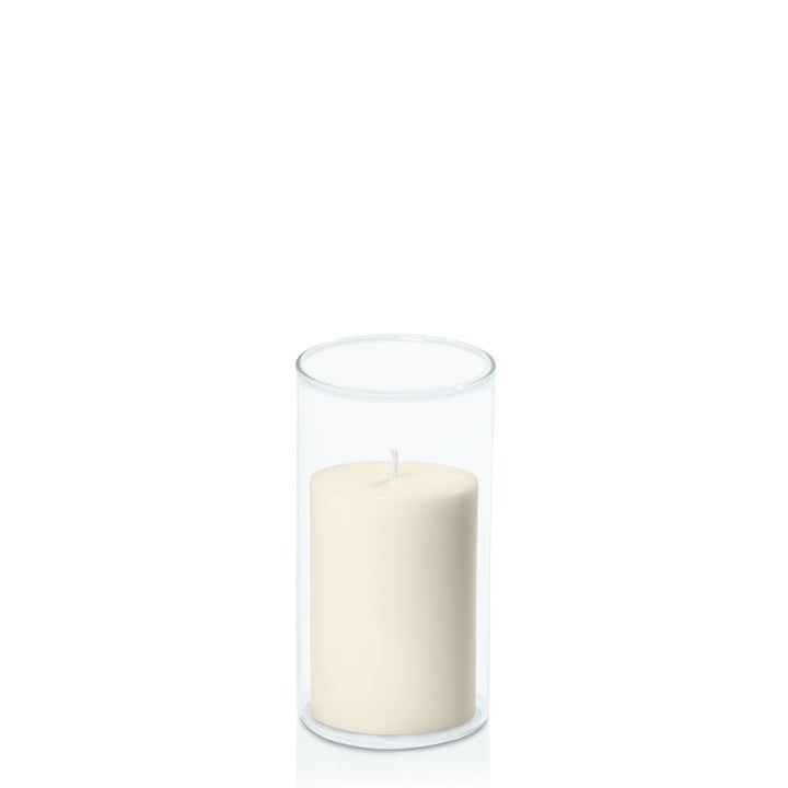 Ivory 7cm x 10cm Pillar in 8cm x 15cm Glass Pack of 1