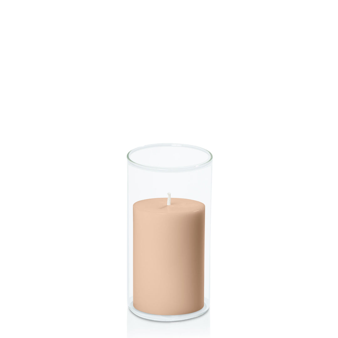 Latte 7cm x 10cm Pillar in 8cm x 15cm Glass Pack of 1