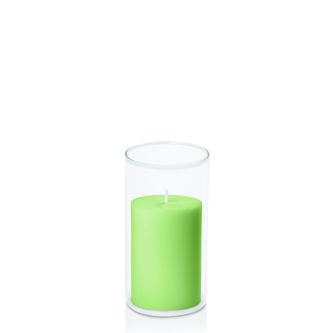 Lime 7cm x 10cm Pillar in 8cm x 15cm Glass Pack of 1