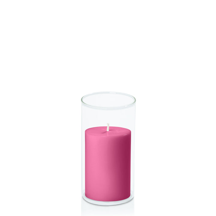 Magenta 7cm x 10cm Pillar in 8cm x 15cm Glass Pack of 1