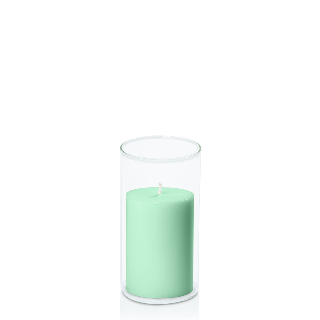 Mint Green 7cm x 10cm Pillar in 8cm x 15cm Glass Pack of 1