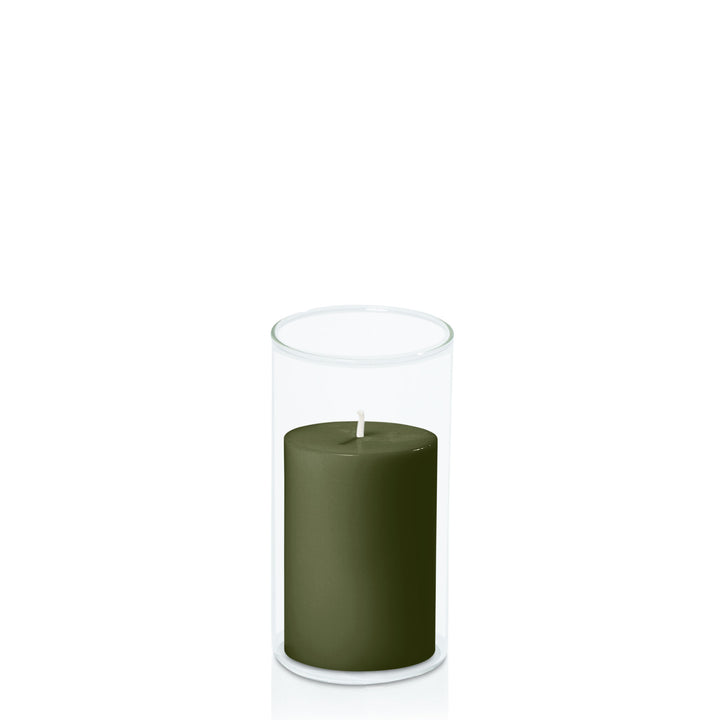 Olive 7cm x 10cm Pillar in 8cm x 15cm Glass Pack of 1