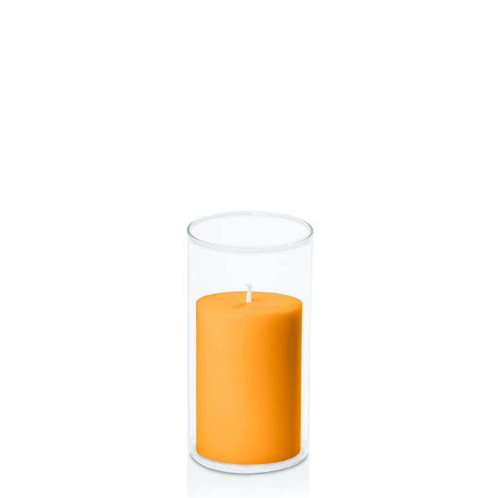 Orange 7cm x 10cm Pillar in 8cm x 15cm Glass Pack of 1