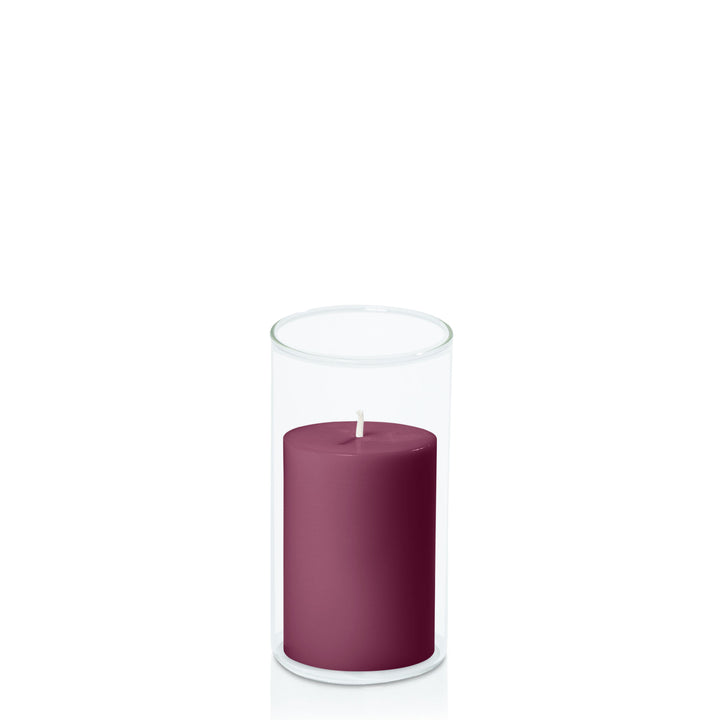 Plum 7cm x 10cm Pillar in 8cm x 15cm Glass Pack of 1