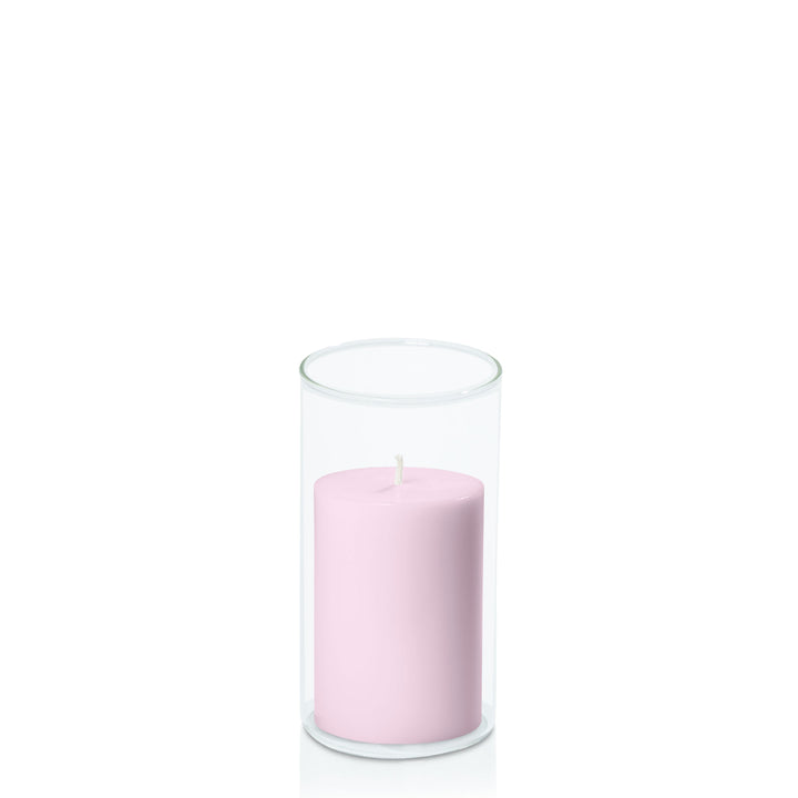 Pastel Pink 7cm x 10cm Pillar in 8cm x 15cm Glass Pack of 1