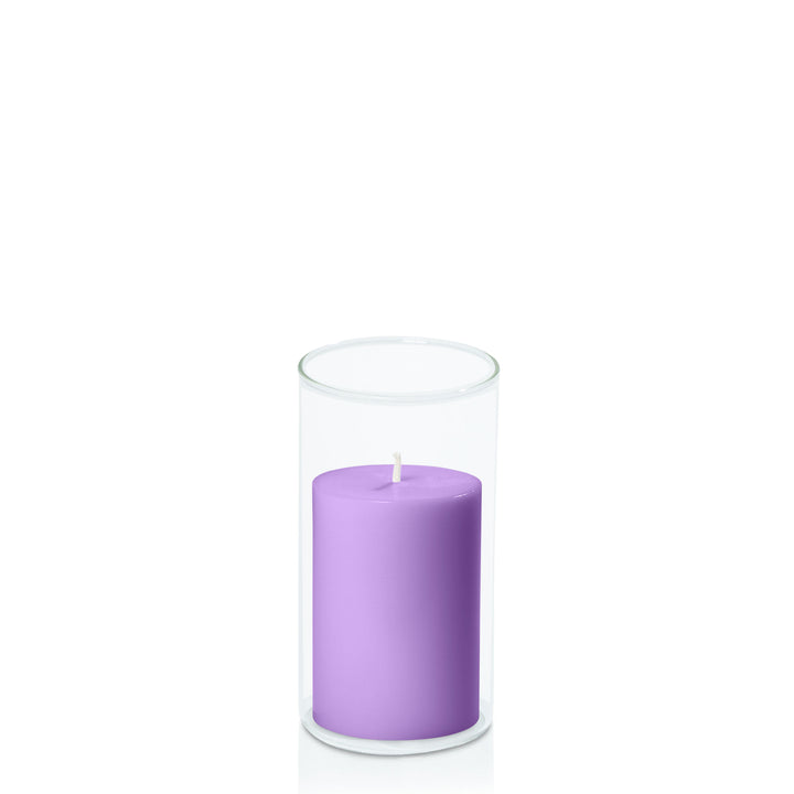 Purple 7cm x 10cm Pillar in 8cm x 15cm Glass Pack of 1