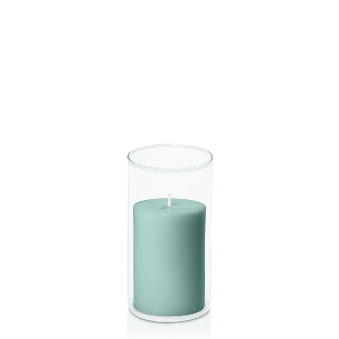 Sage Green 7cm x 10cm Pillar in 8cm x 15cm Glass Pack of 1