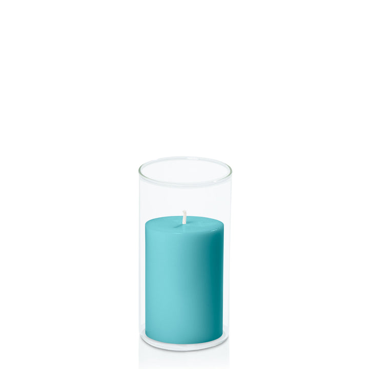 Teal 7cm x 10cm Pillar in 8cm x 15cm Glass Pack of 1