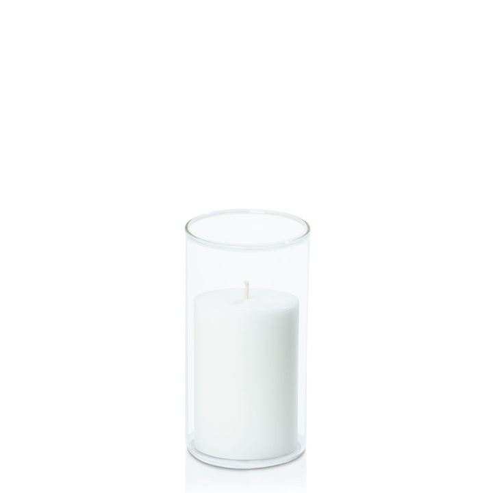 White 7cm x 10cm Pillar in 8cm x 15cm Glass Pack of 1