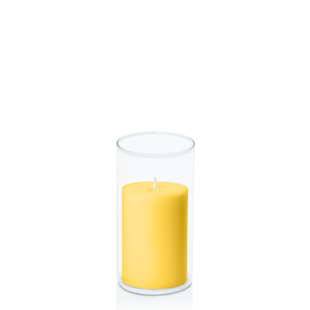 Yellow 7cm x 10cm Pillar in 8cm x 15cm Glass Pack of 1