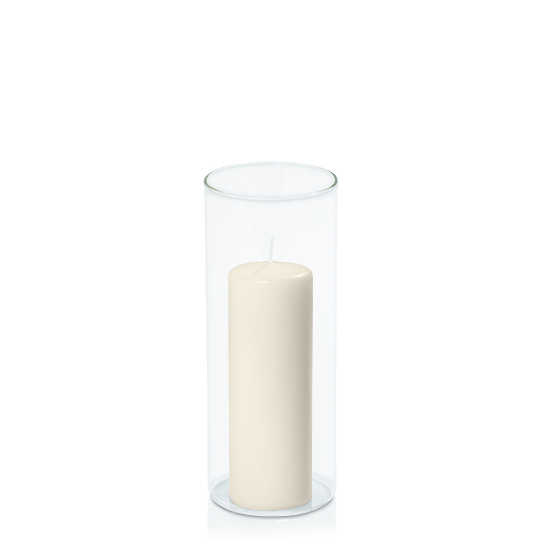 Ivory 5cm x 15cm Event Pillar in 8cm x 20cm Glass Pack of 1