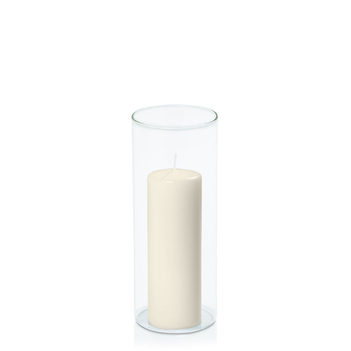 Ivory 5cm x 15cm Event Pillar in 8cm x 20cm Glass Pack of 1