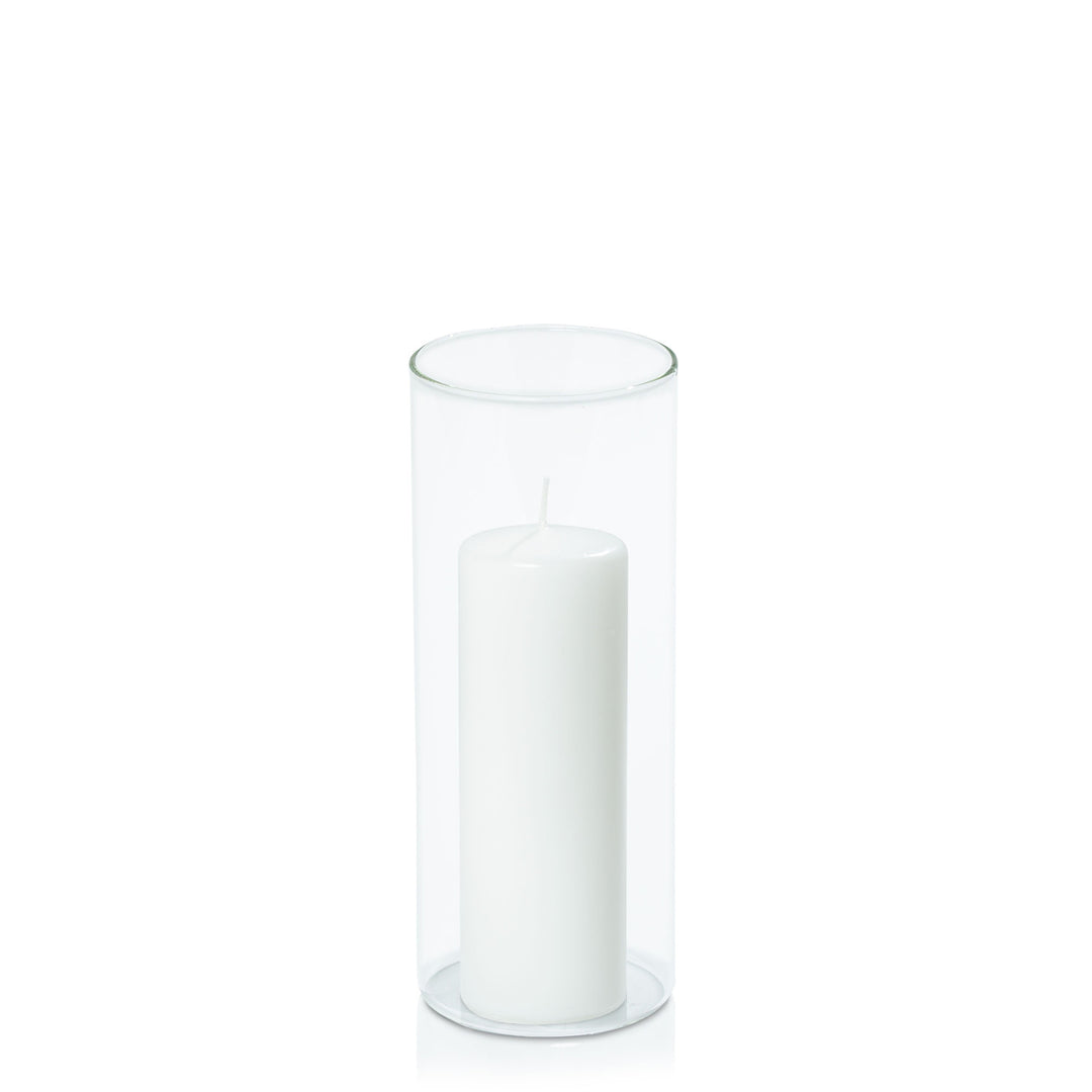 White 5cm x 15cm Event Pillar in 8cm x 20cm Glass Pack of 1