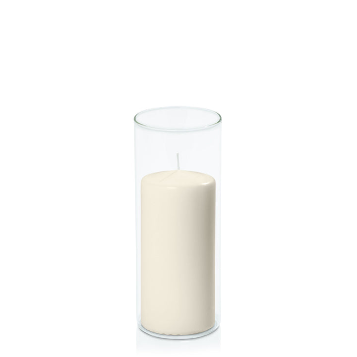 Ivory 7cm x 15cm Event Pillar in 8cm x 20cm Glass Pack of 1