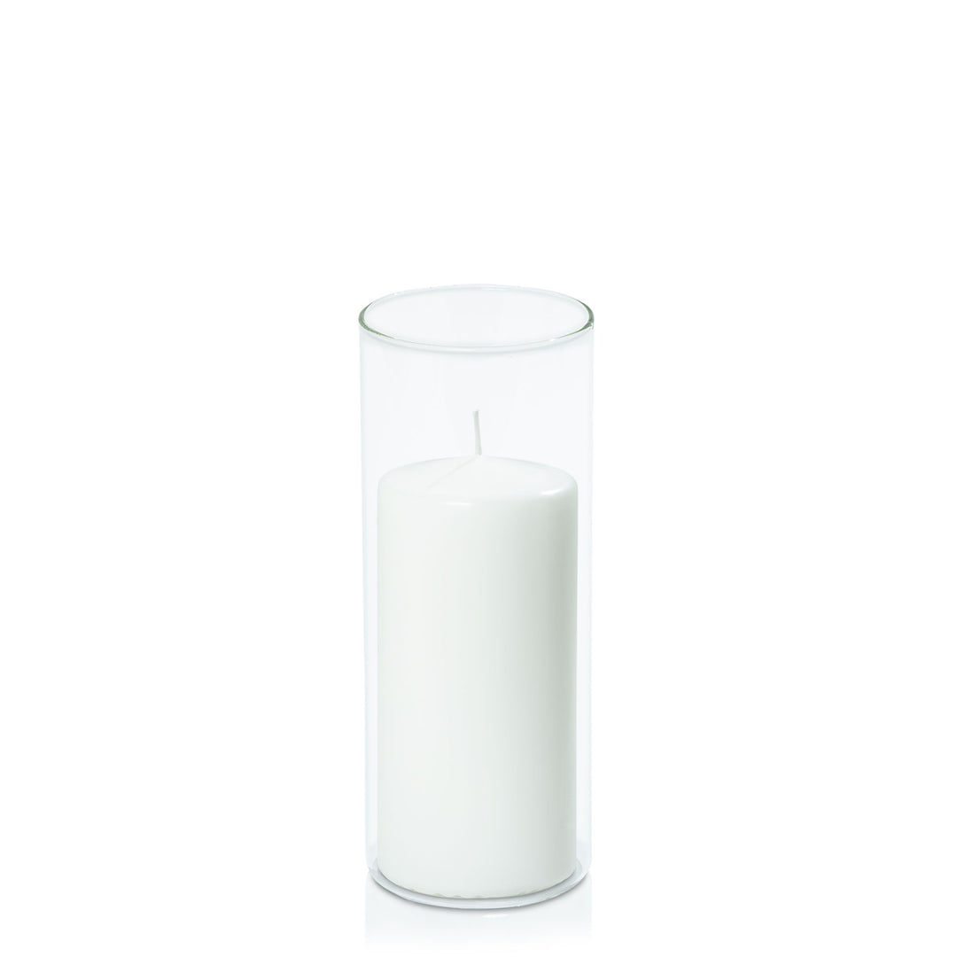 White 7cm x 15cm Event Pillar in 8cm x 20cm Glass Pack of 1