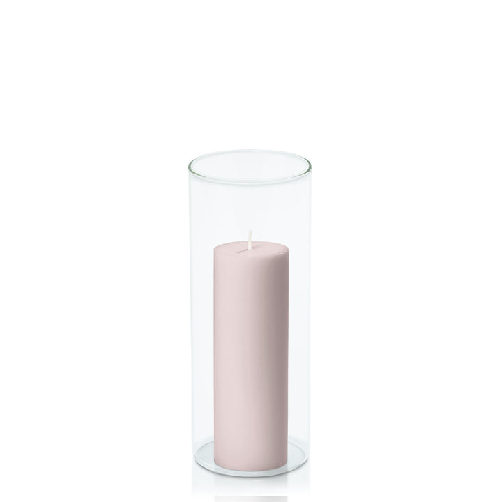 Antique Pink 5cm x 15cm Pillar in 8cm x 20cm Glass Pack of 1