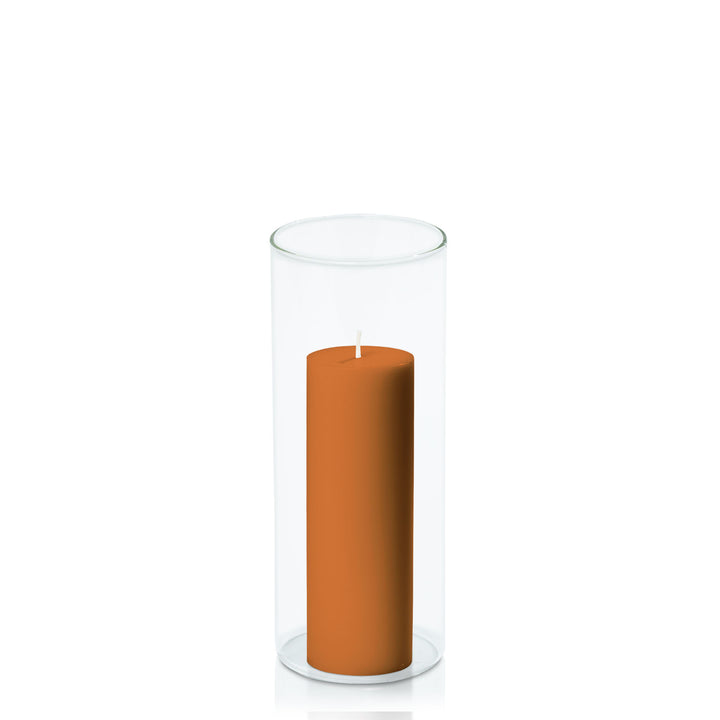 Baked Clay 5cm x 15cm Pillar in 8cm x 20cm Glass Pack of 1