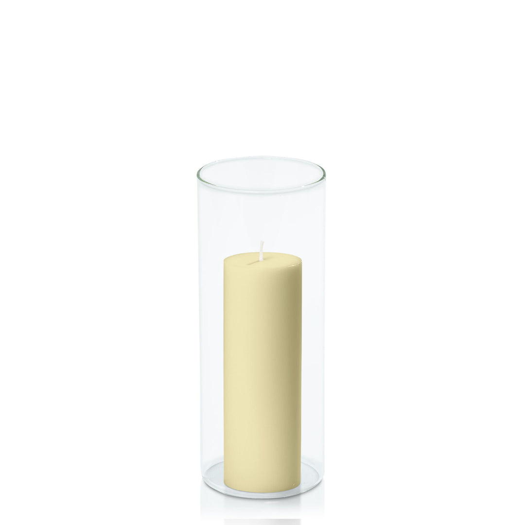 Buttercream 5cm x 15cm Pillar in 8cm x 20cm Glass Pack of 1