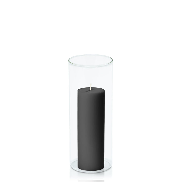 Black 5cm x 15cm Pillar in 8cm x 20cm Glass Pack of 1