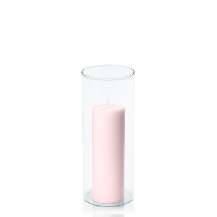 Blush Pink 5cm x 15cm Pillar in 8cm x 20cm Glass Pack of 1