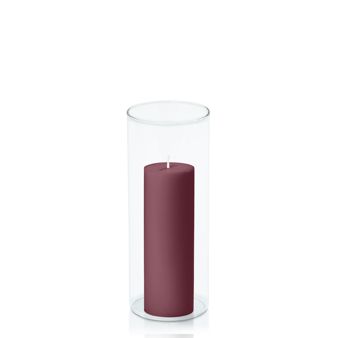 Burgundy 5cm x 15cm Pillar in 8cm x 20cm Glass Pack of 1