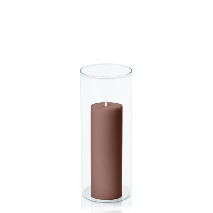 Chocolate 5cm x 15cm Pillar in 8cm x 20cm Glass Pack of 1