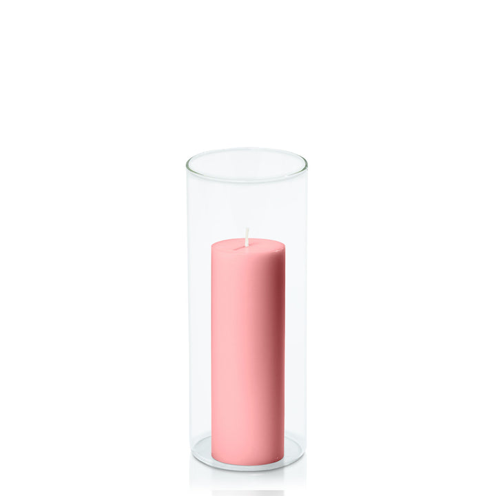 Coral Pink 5cm x 15cm Pillar in 8cm x 20cm Glass Pack of 1