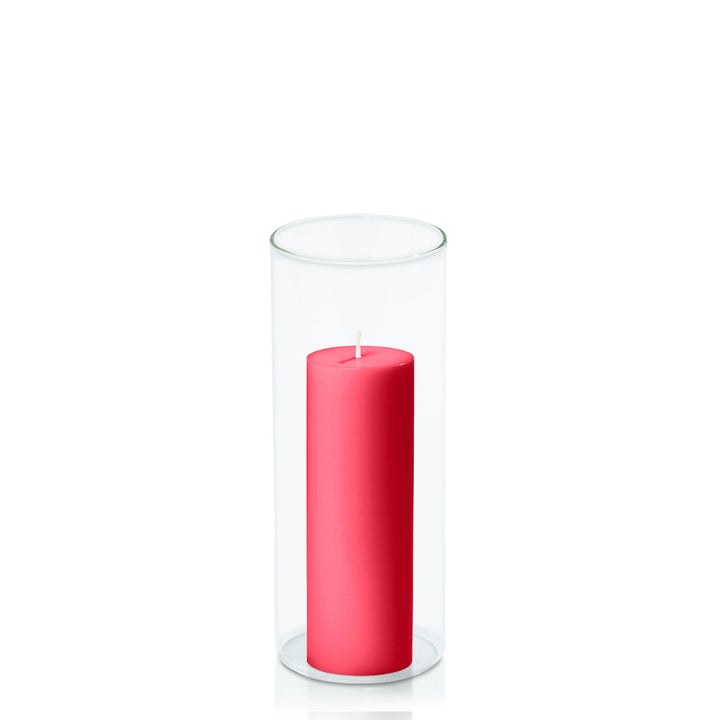 Carnival Red 5cm x 15cm Pillar in 8cm x 20cm Glass Pack of 1